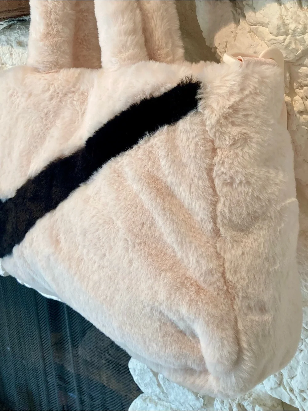 NWT Nike Sportswear Faux Fur Tote (10L capacity) in the 'Guava Ice/Black